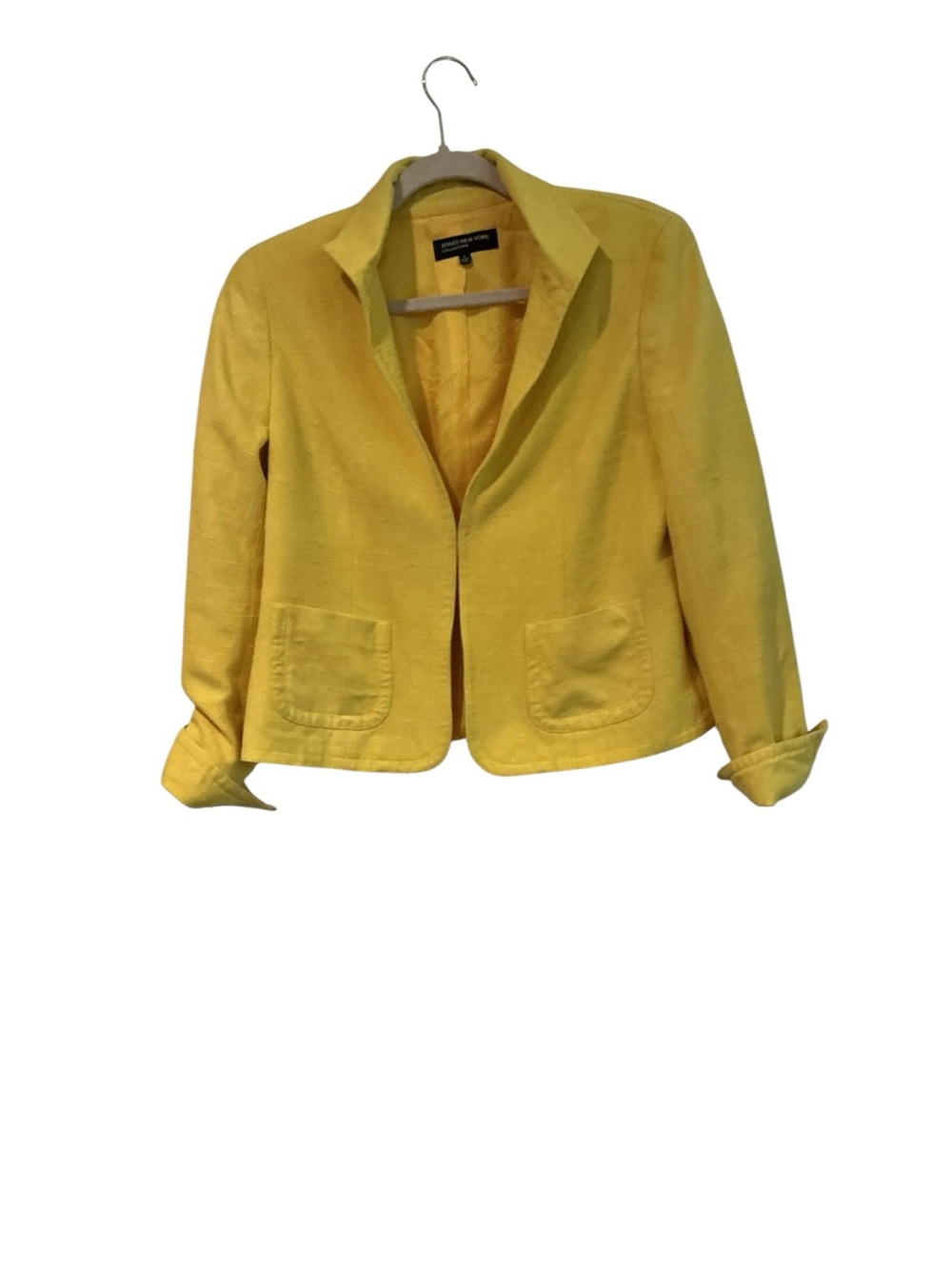 Jones New York Silk Blazer Yellow Size 8 Cropped Lightweight Jacket - Picture 2 of 8